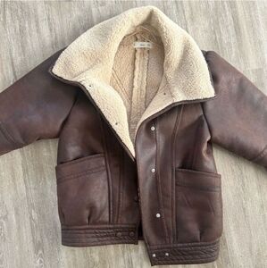 MANGO fur shearling leather-like aviator coat